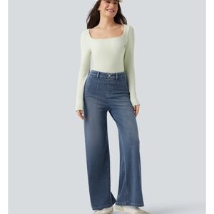Halara Flex High-Waisted Tummy Control Wide Leg Casual Jeans with Pockets
